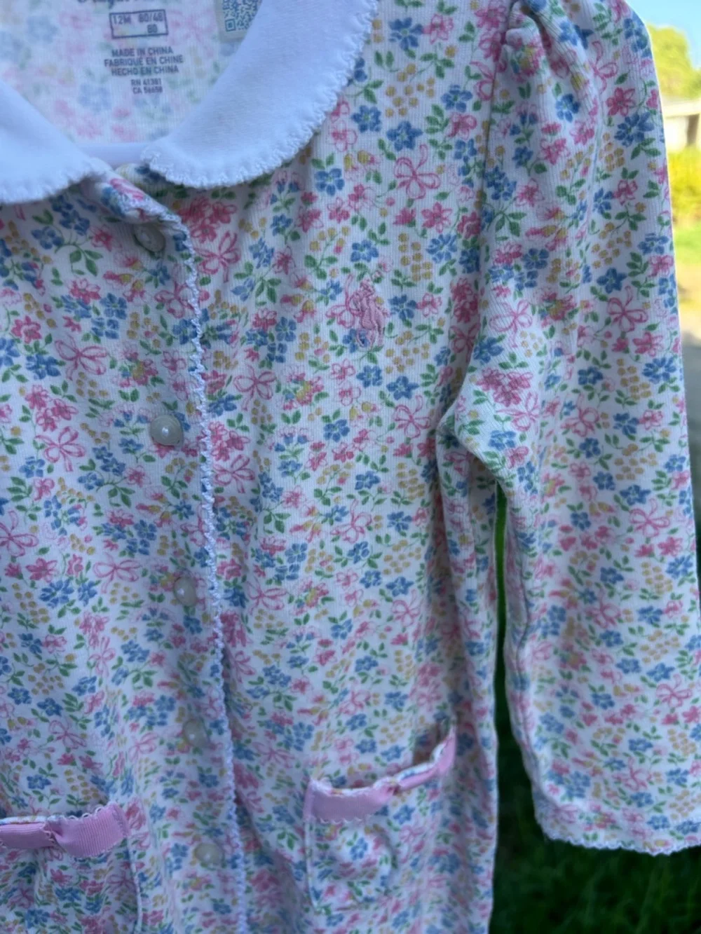 Ralph Lauren White Pink Floral Girls' One-Piece Footie